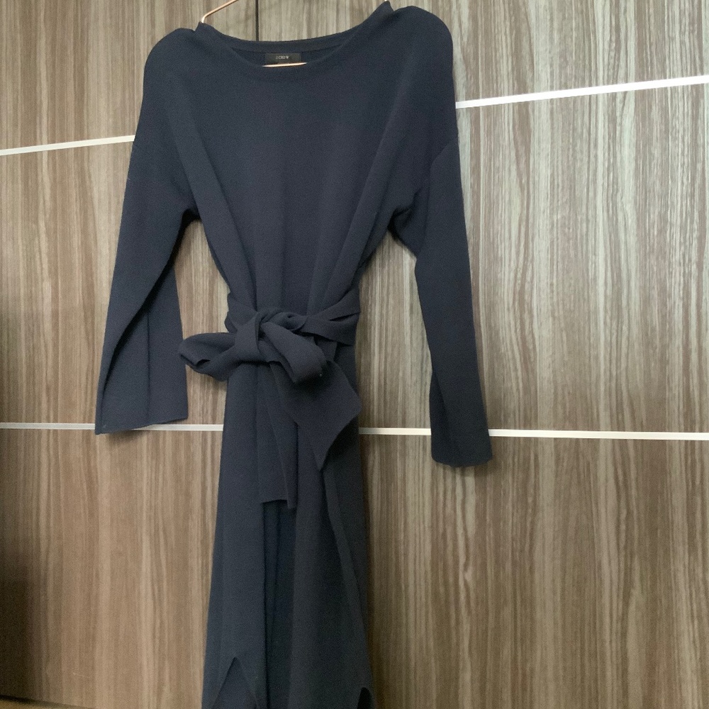 Jcrew navy knit sweater dress w tie size s nwot